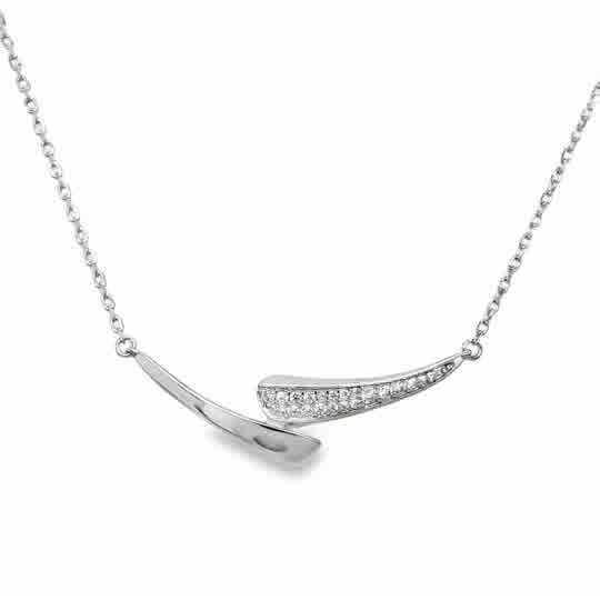 Sterling Silver CZ and Polished Double Bar Necklet