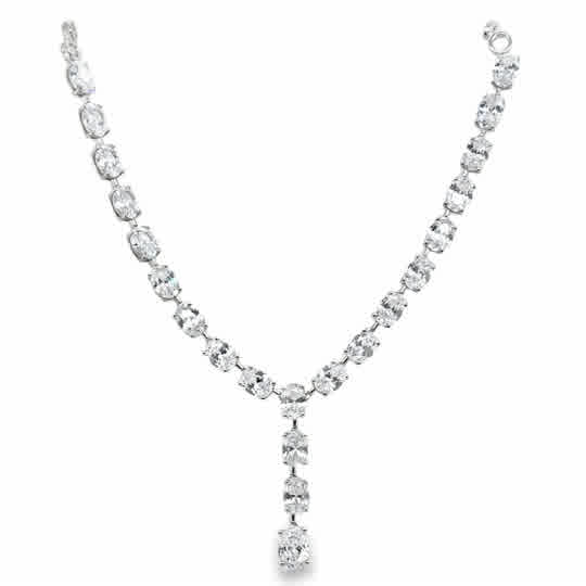 Sterling Silver Oval CZ and Open Link Necklet