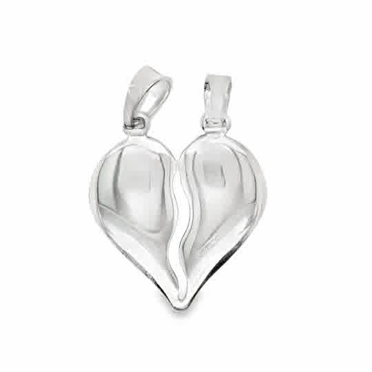 Sterling Silver Polished Broken Heart Pendant with Double Baile