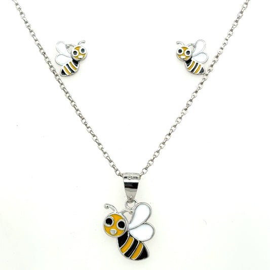 Sterling Silver Bumblebee Pendant and Earrings Set