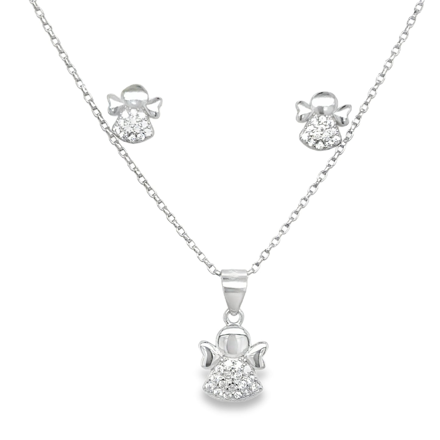 Sterling Silver CZ Angel Pendant and Earring Set