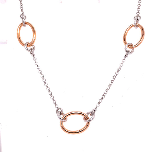 Sterling Silver/Rose Plated Oval and Round Link Necklet
