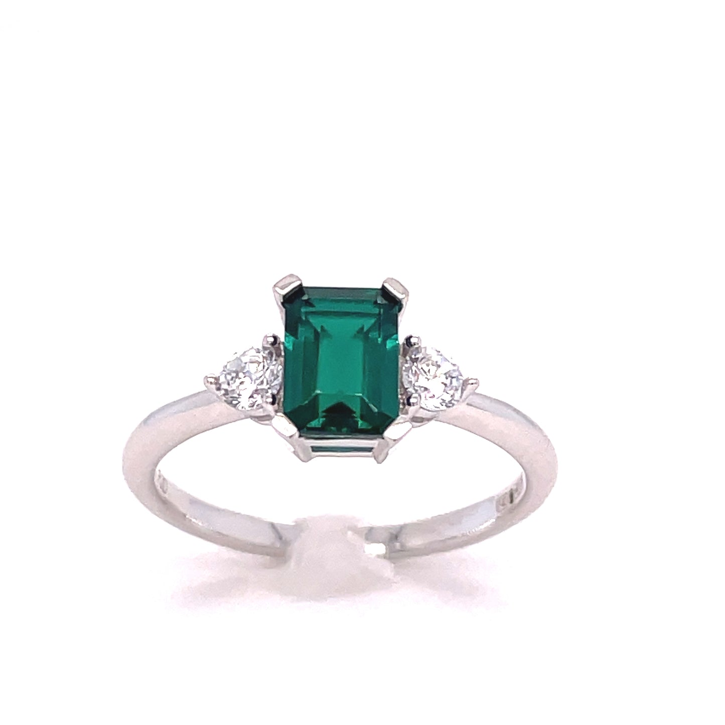 9ct White Gold Green And Cubic Zirconia Ring