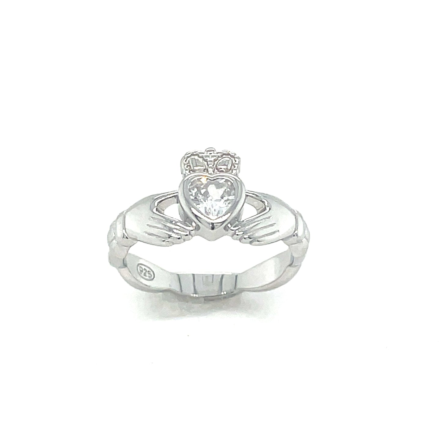 Sterling Silver Cubic Zirconia Rubover Claddagh Woven Ring