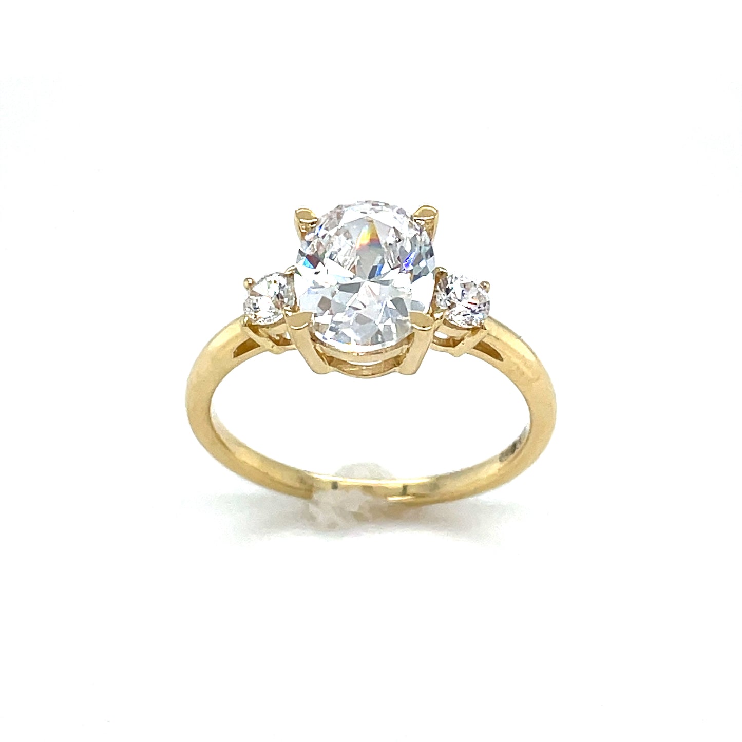 9CT CUBIC ZIRCONIA 3 STONE OVAL AND ROUND STONE DRESS RING