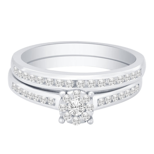 9ct White Gold Solitaire And Eternity Diamond Ring Set .50ct