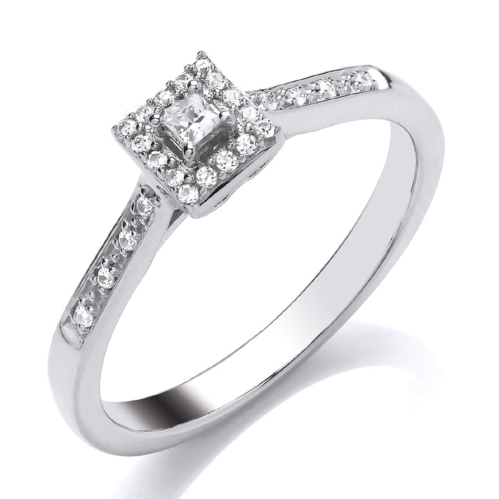 9ct White Gold Halo Set Solitaire .10ct Diamond Ring