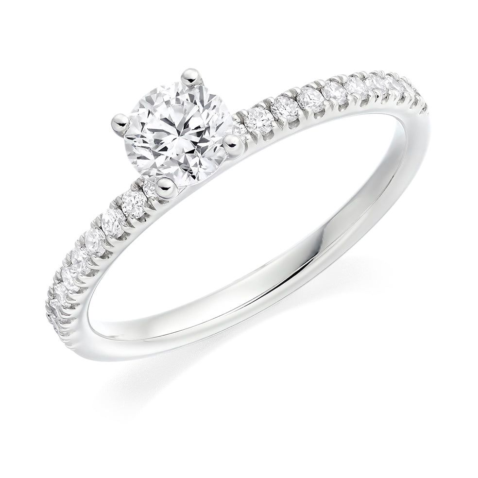 9ct White Gold Solitaire And Diamond Shoulders .72ct Ring