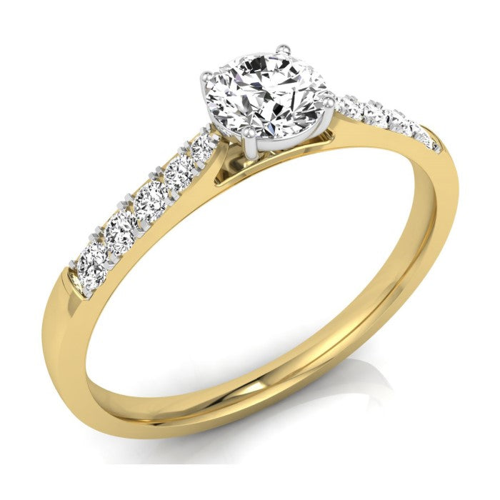 9ct 4 Claw Solitarie With Diamond Shoulders .33ct Diamond Ring