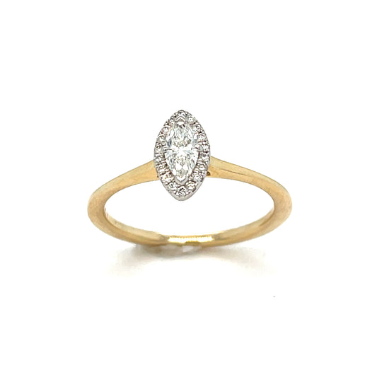 14ct Marquise Cut Solitaire Diamond Ring .12ct