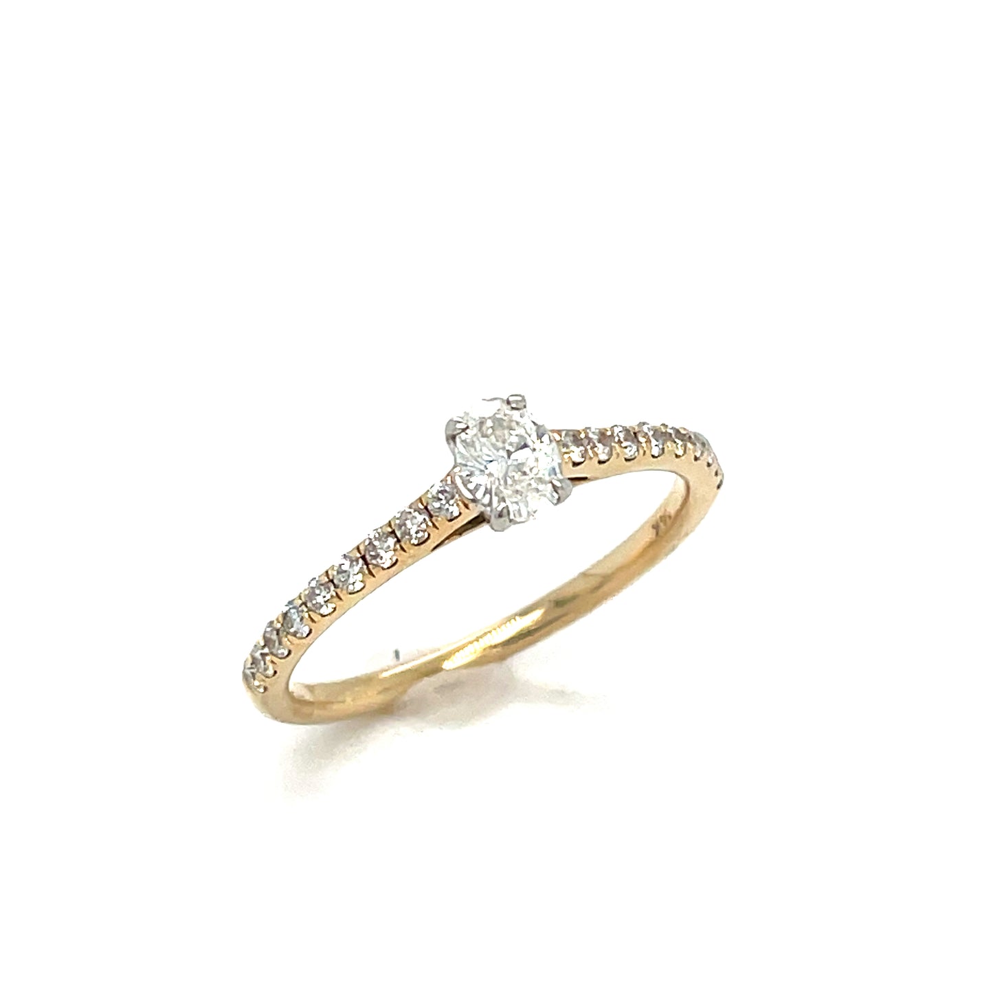 14ct Oval Solitaire Ring With Diamond Set Shoulders .25ct