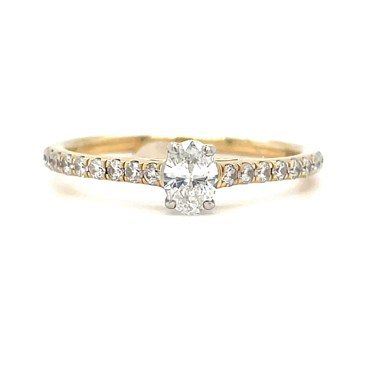 14ct Oval Solitaire Ring With Diamond Set Shoulders .25ct