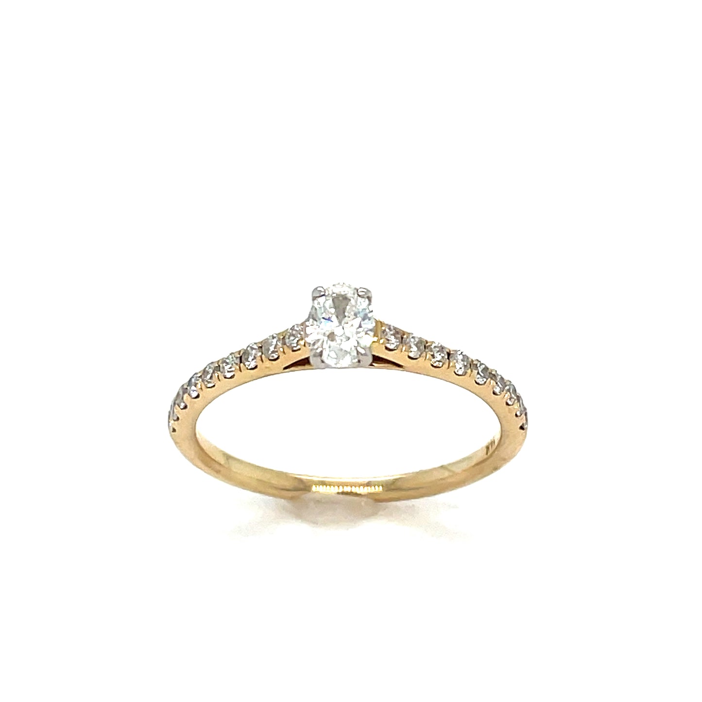 14ct Oval Solitaire Ring With Diamond Set Shoulders .25ct