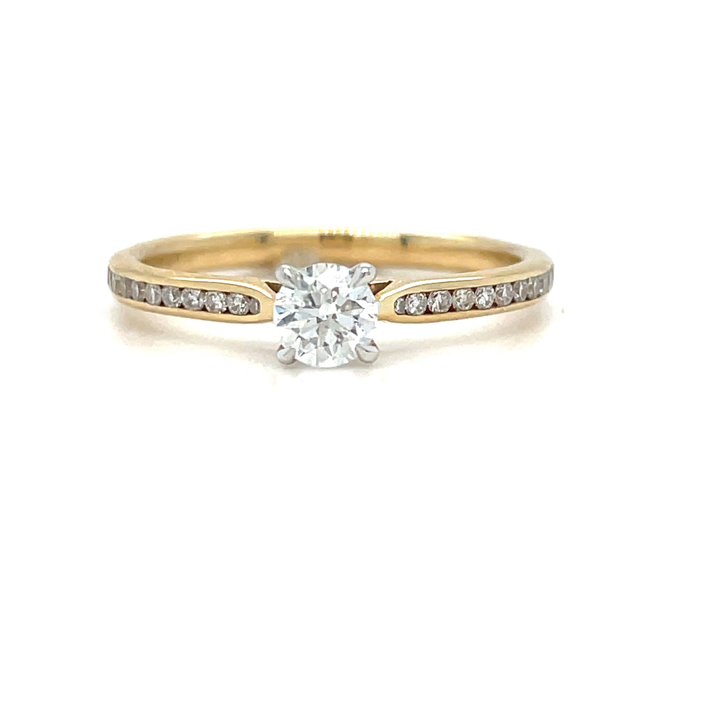 14ct Round Brilliant Solitaire Ring With Diamond Shoulders .30