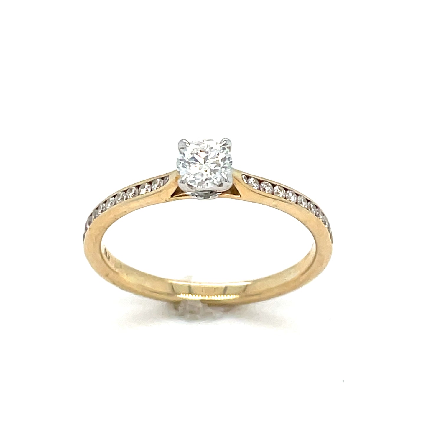 14ct Round Brilliant Solitaire Ring With Diamond Shoulders .30