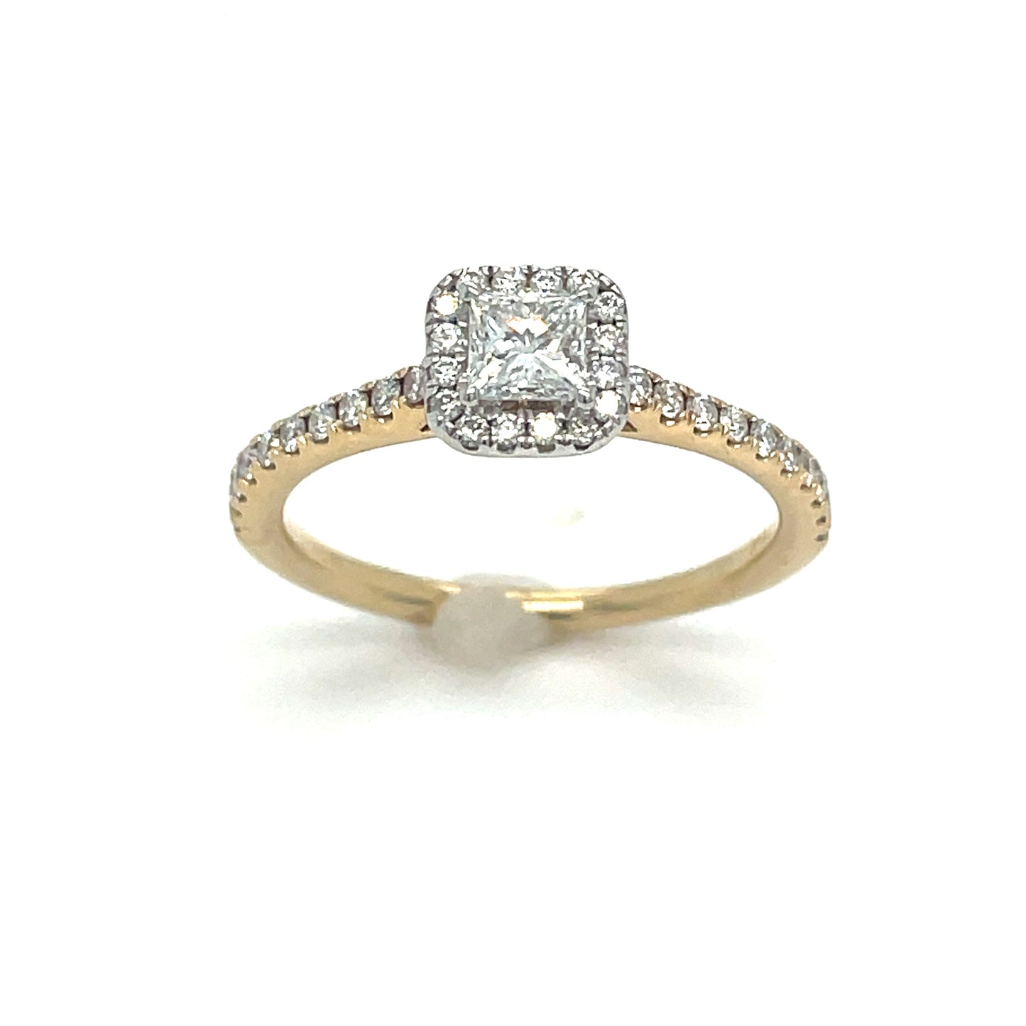 14ct Princess Cut Halo Diamond Ring With Diamond Shoulders .30ct
