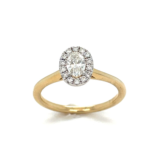 14ct Oval Halo Solitaire Diamond Ring .30ct