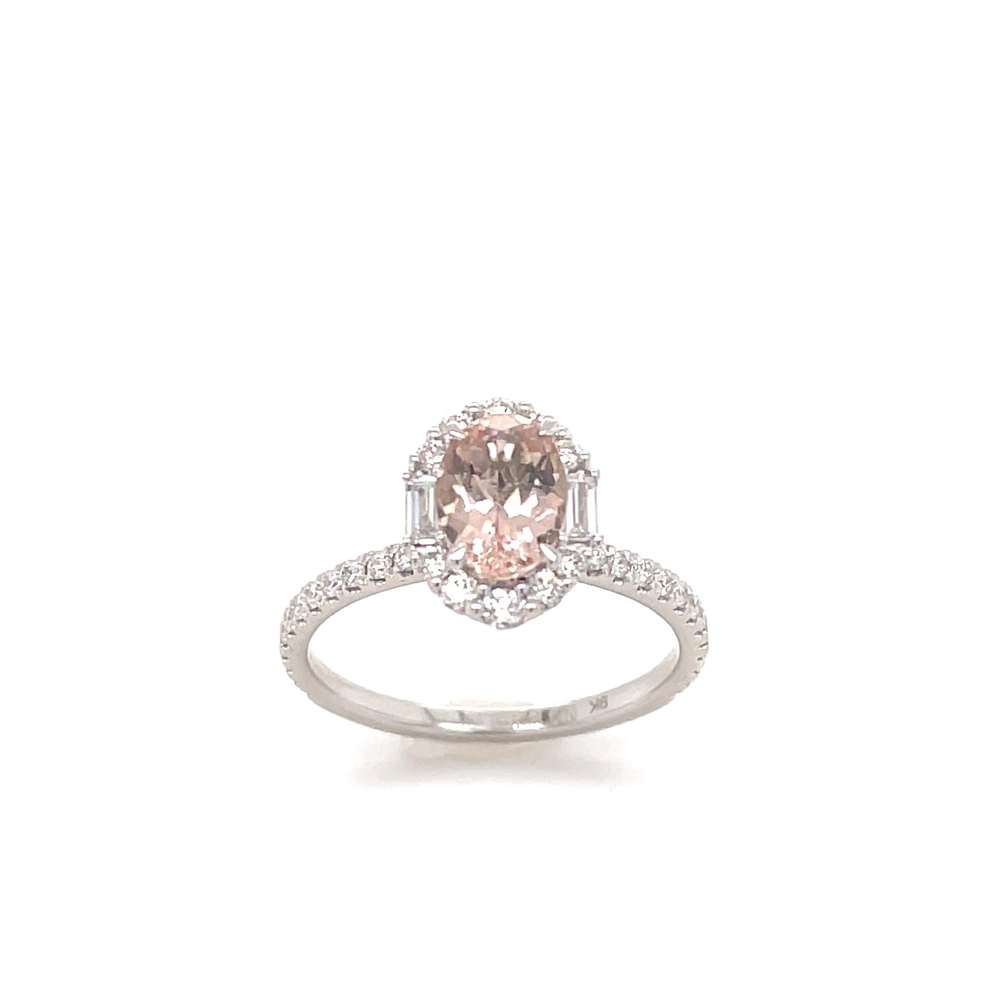 9ct White Gold Oval Halo Morganite And Diamond Ring .48ct