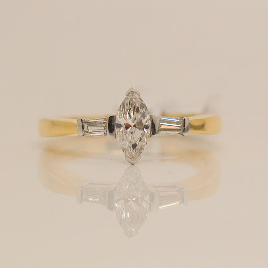 18ct Marquise Cut Solitaire Diamond Ring .56ct