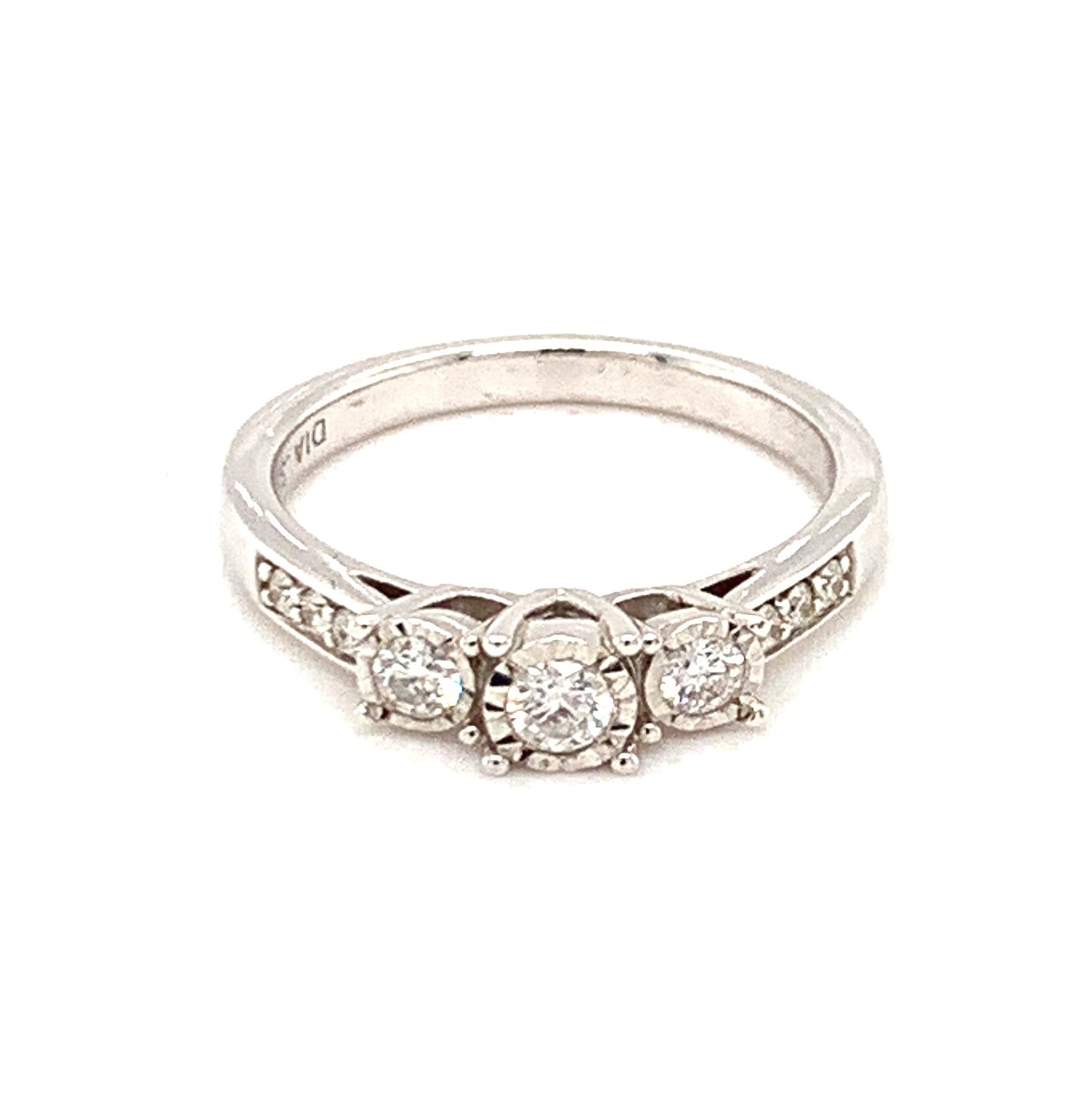 9 Carat Three Stone White Gold .33ct Diamond Ring