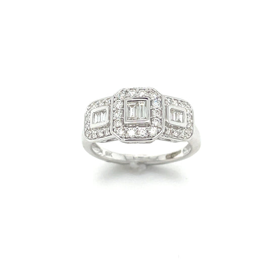 9ct White Gold Three Stone Cluster .50ct Diamond Ring