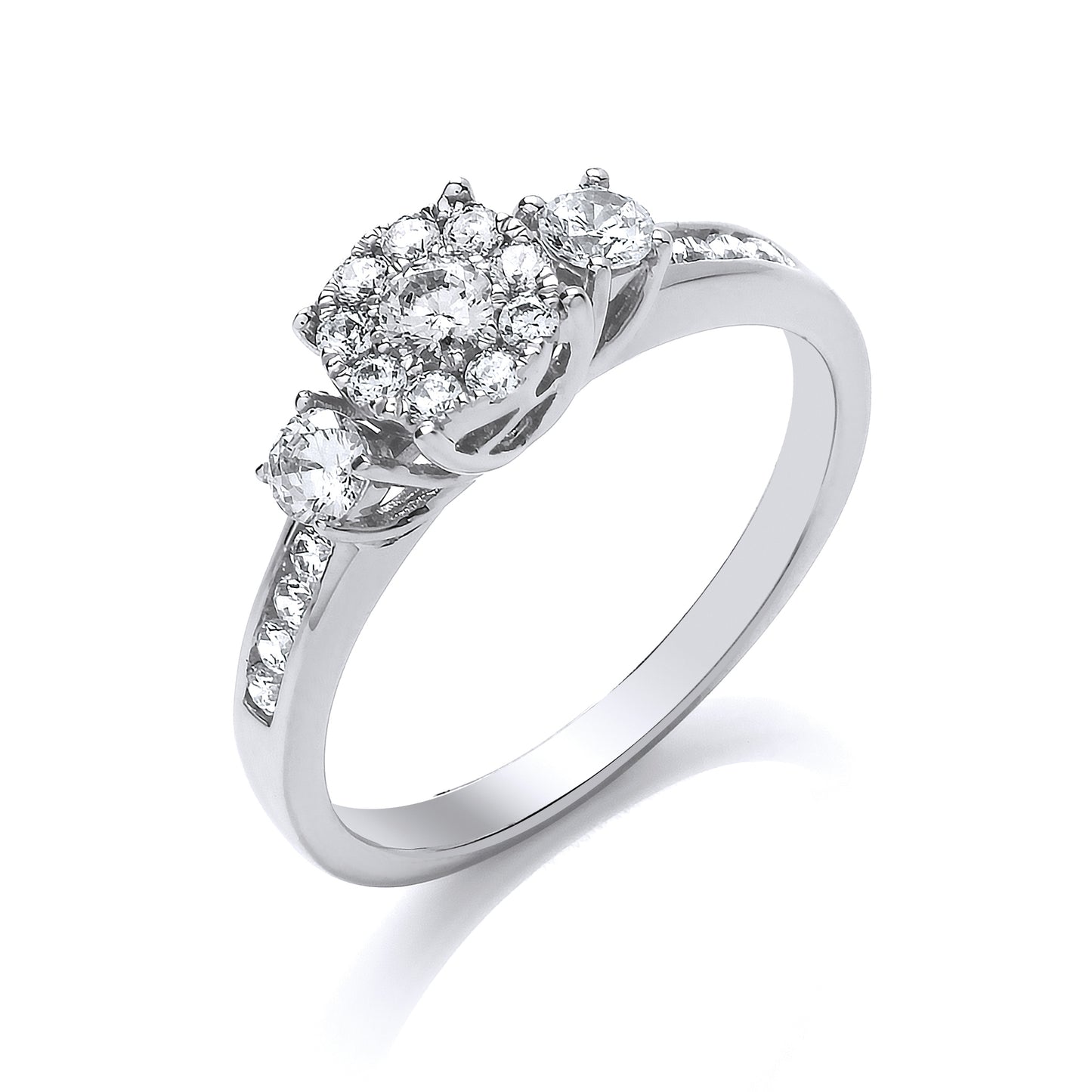 9ct White Gold Three Stone Diamond Shoulders .50ct Diamond Ring