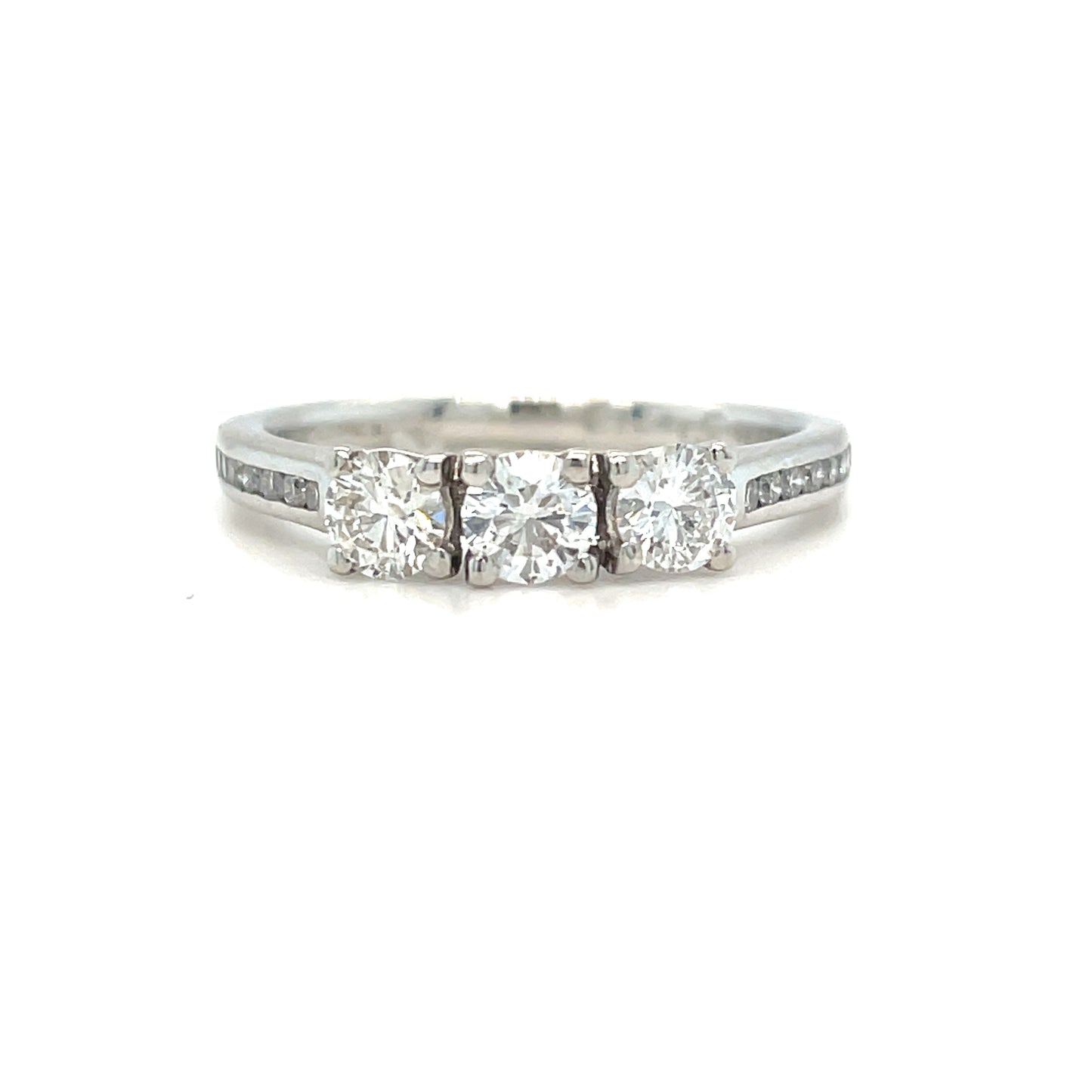 Platinum Three Stone With Diamond Shoulders .67ct Diamond Ring