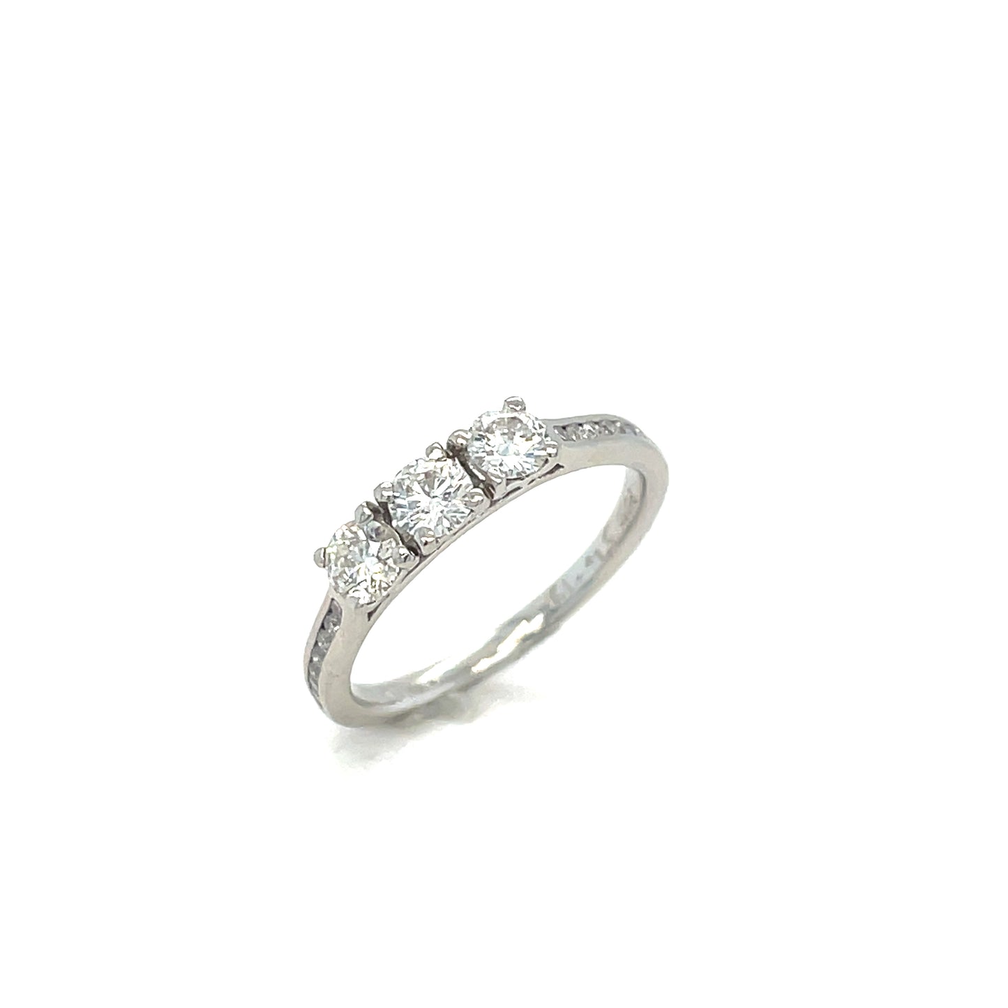 Platinum Three Stone With Diamond Shoulders .67ct Diamond Ring