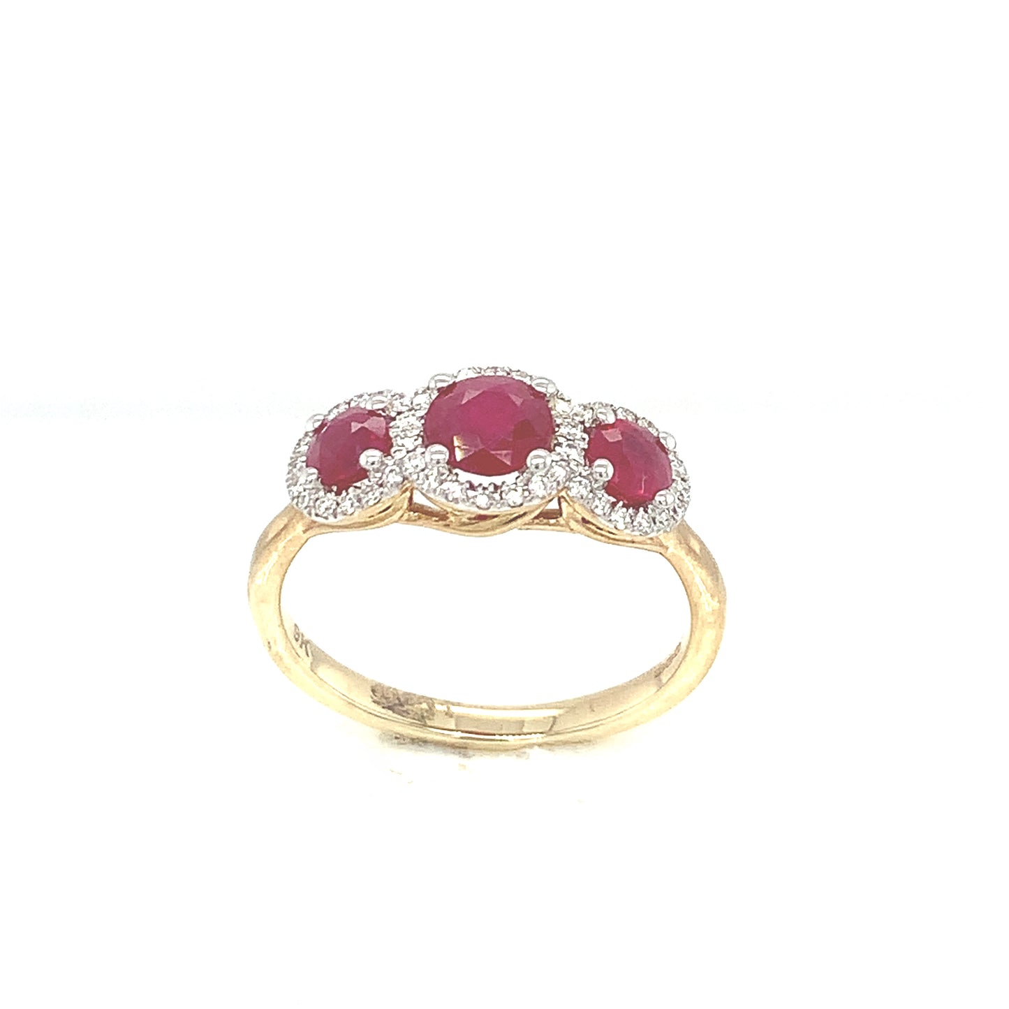 9ct Three Stone Ruby And Diamond 1.00 Diamond Ring