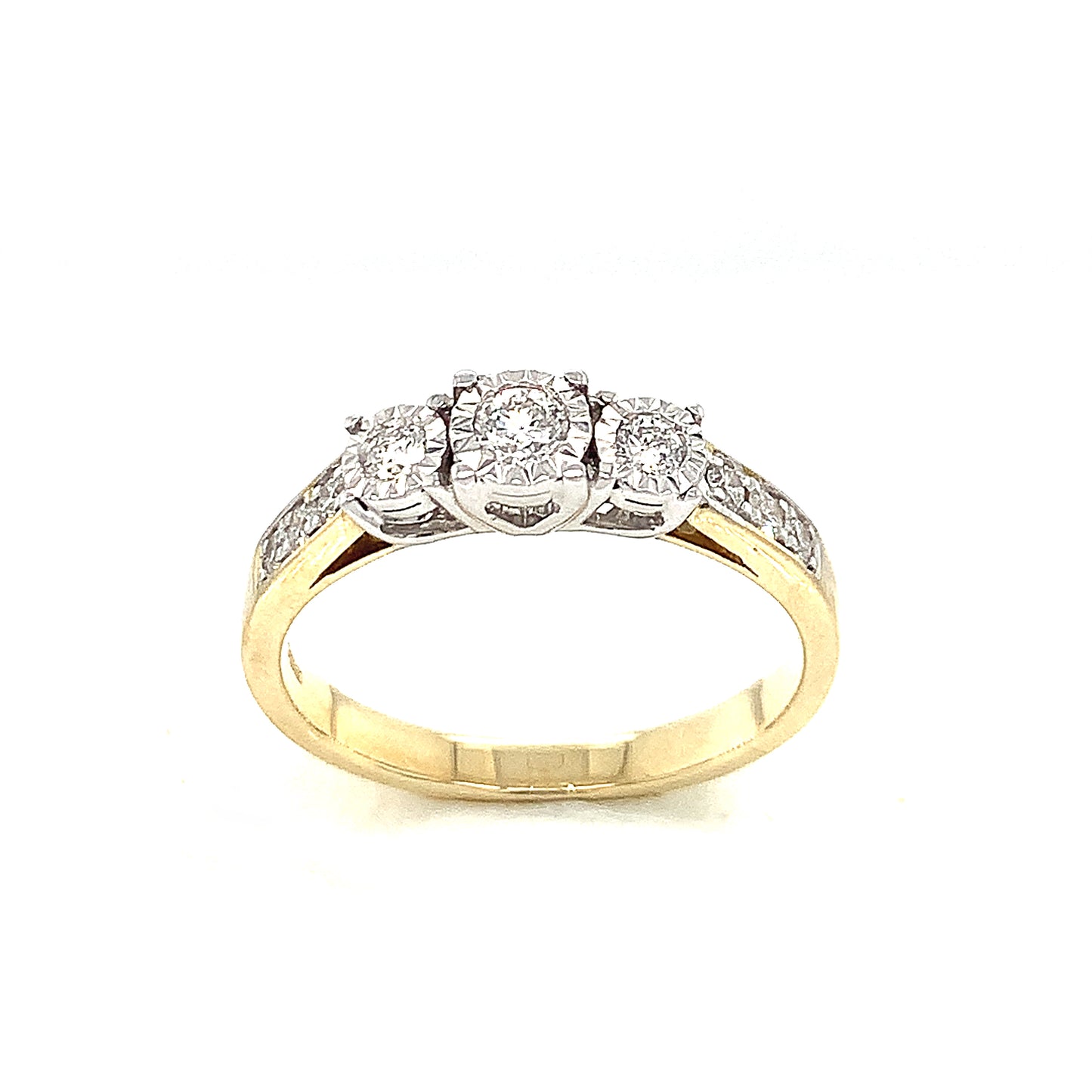 9ct Three Stone With Diamond Shoulders .27ct Diamond Ring