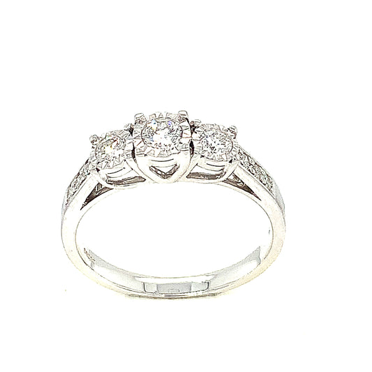 9ct White Gold Three Stone .45ct Diamond Ring