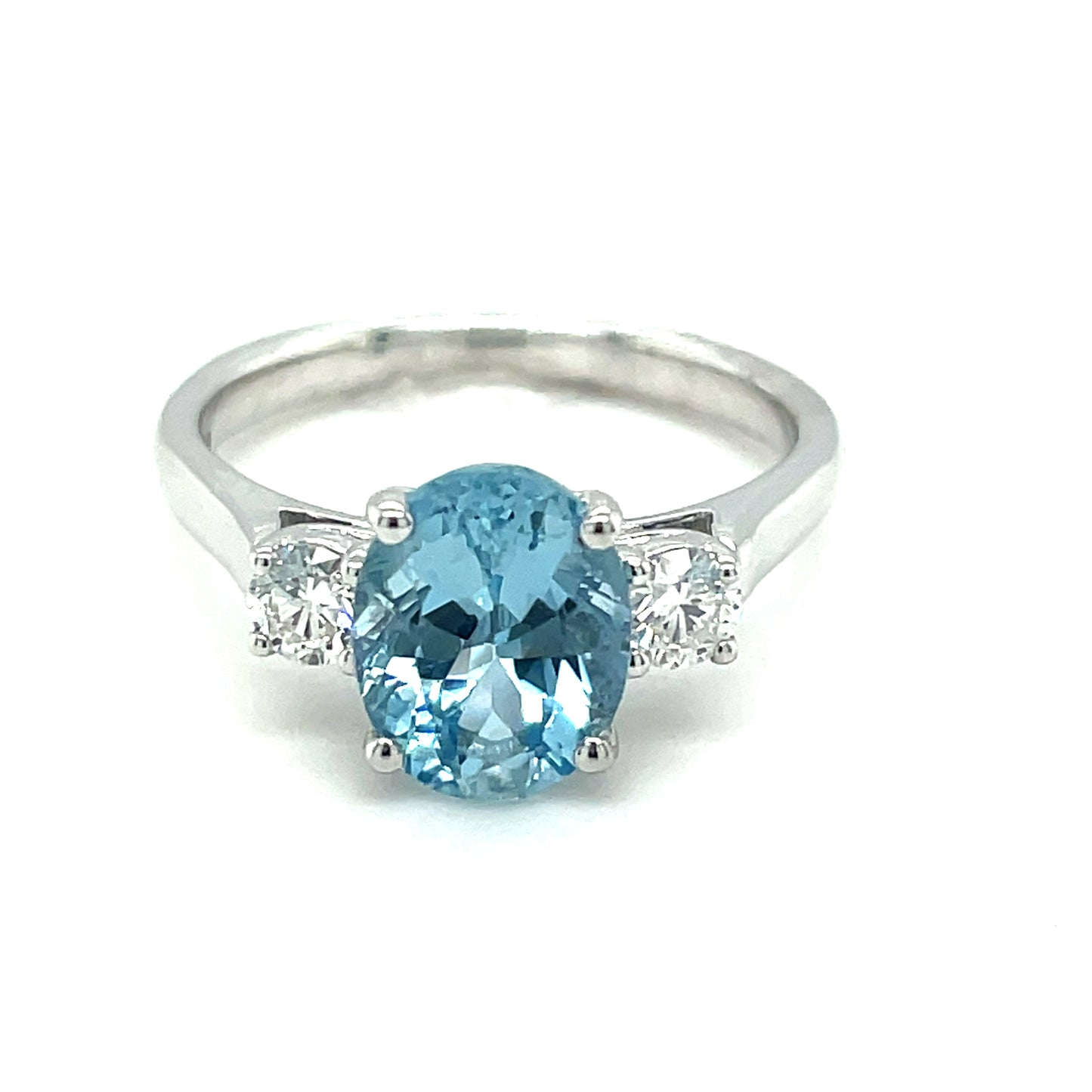 9ct White Gold Oval 3 Stone Aquamarine And Diamond Ring .25ct