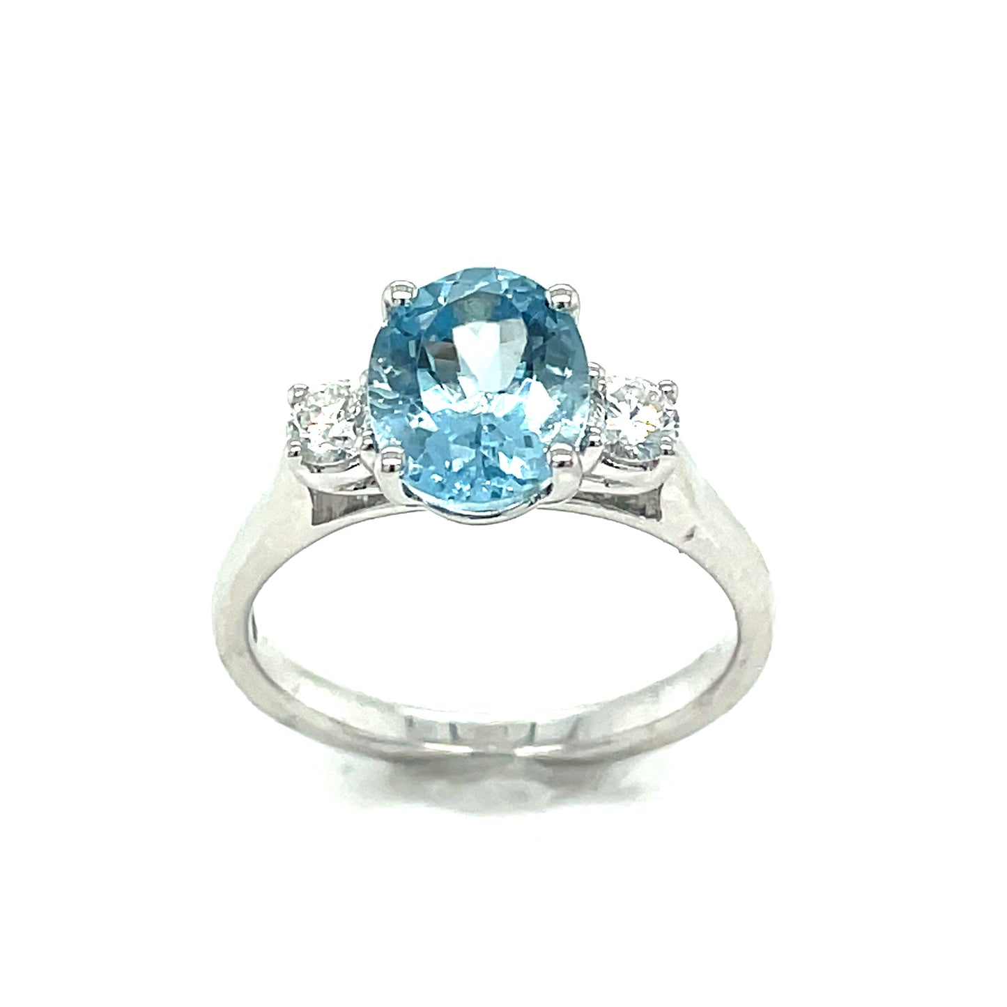 9ct White Gold Oval 3 Stone Aquamarine And Diamond Ring .25ct