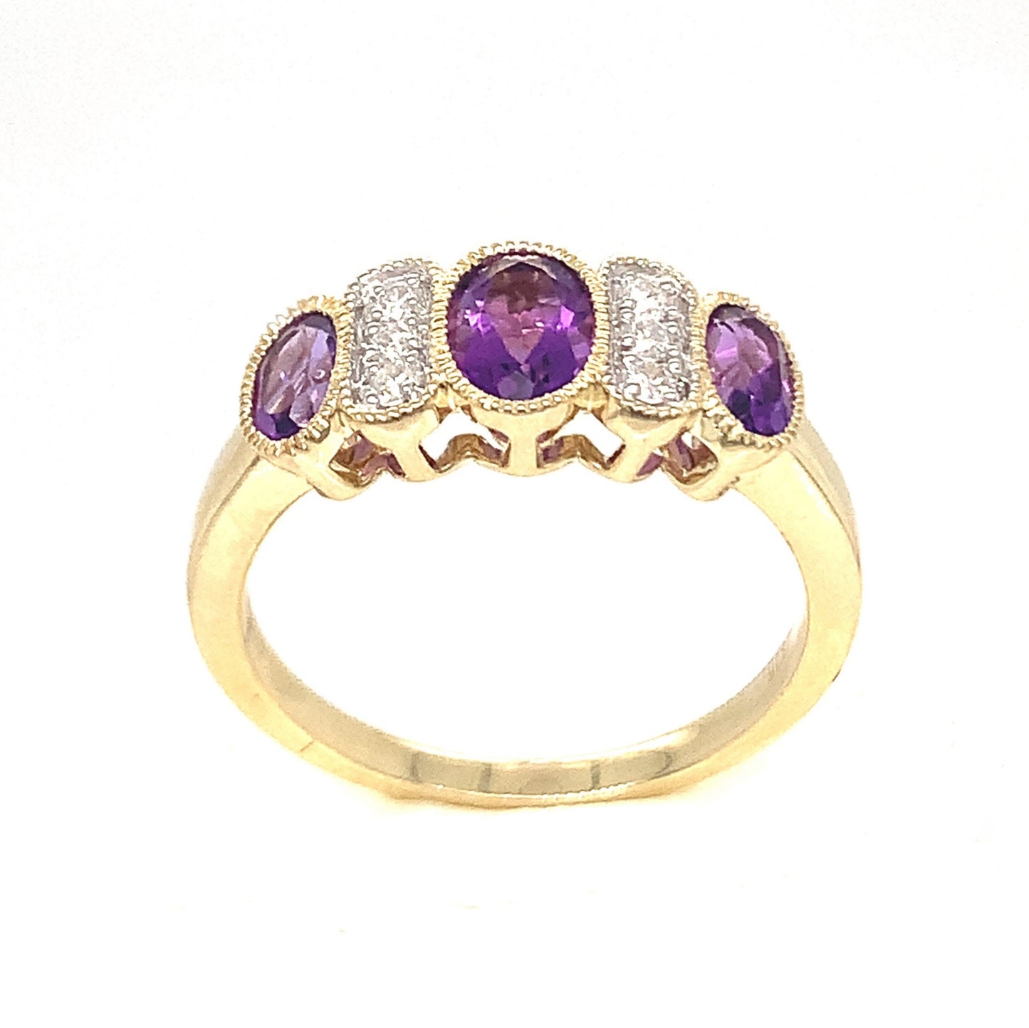 9ct Diamond And Amethyst Rubover Set Ring