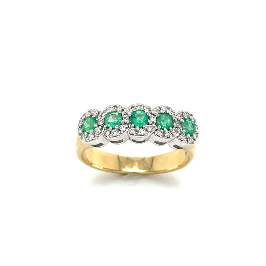 9ct Five Stone Cluster Emerald And Diamond Ring .21ct