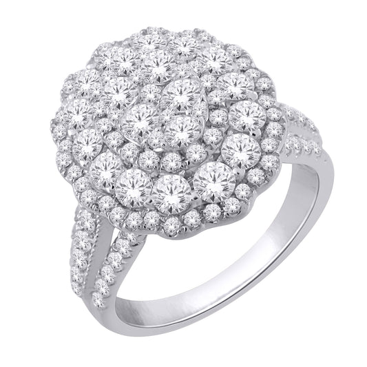 9ct White Gold Fancy Round Cluster 2.00ct Diamond Ring