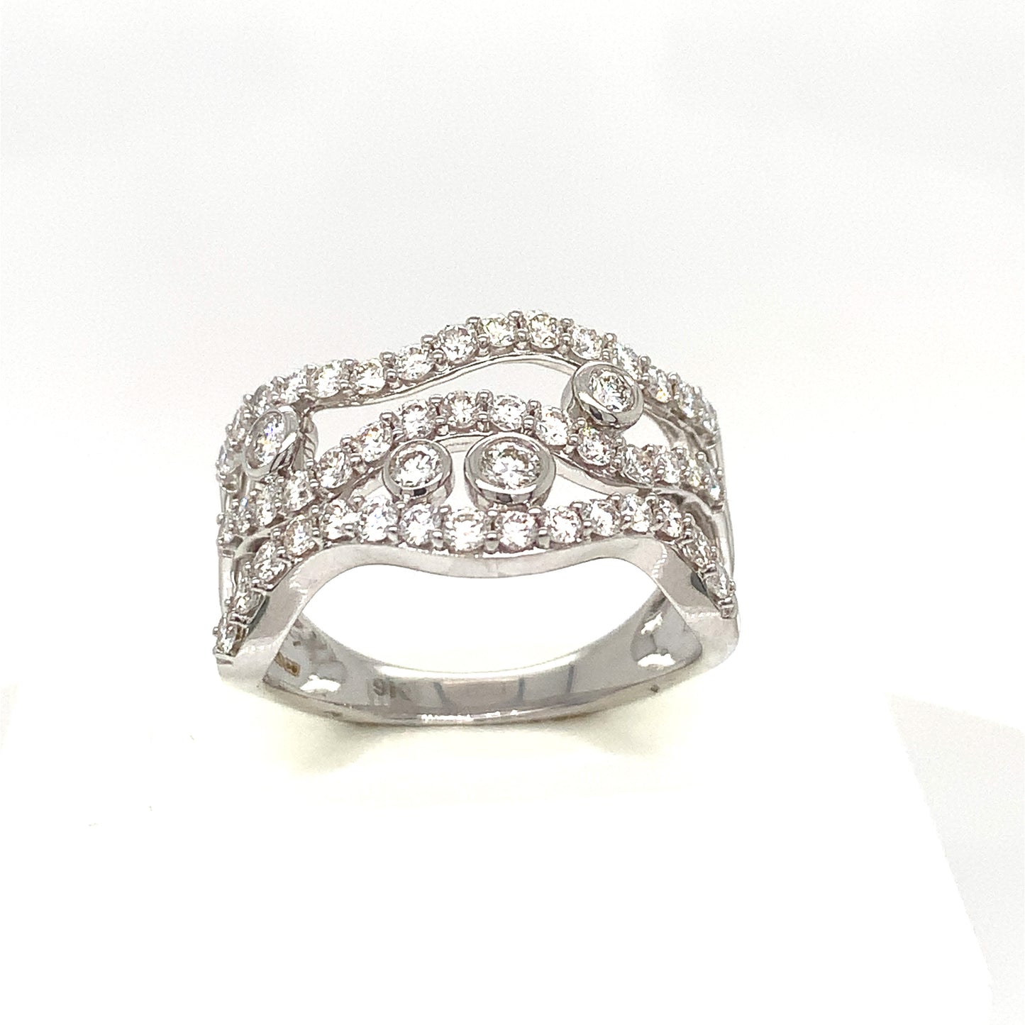 9ct White Gold 3row Open Fancy 1.00ct Damond Ring