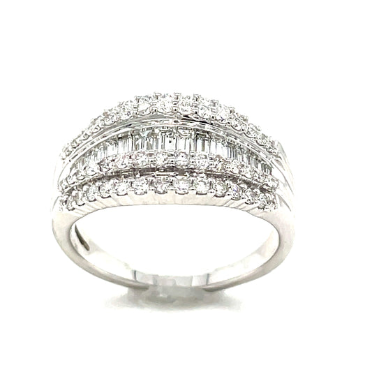 9ct White Gold 5 Row Baguette And Round Diamond Eternity Ring