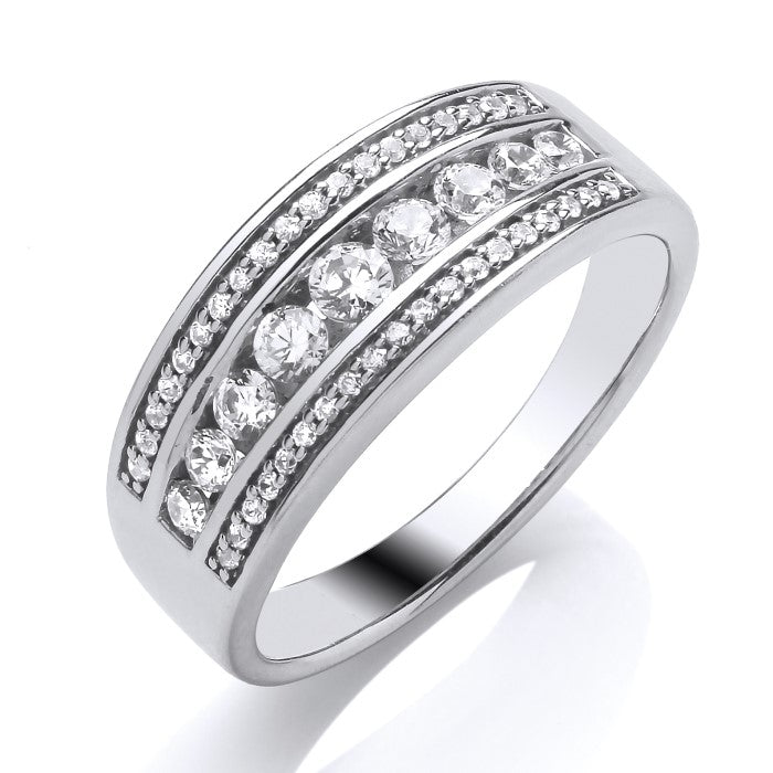 9ct White Gold 3 Row Wide .50ct Diamond Ring