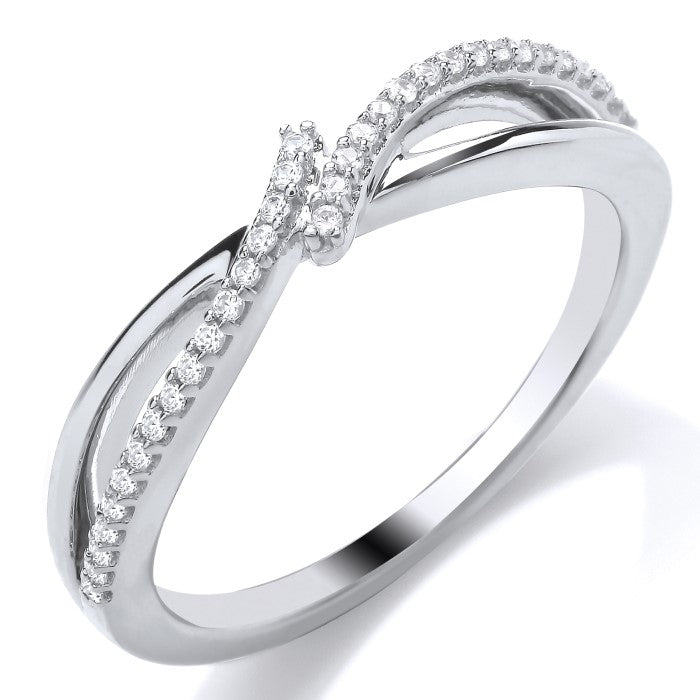 9ct White Gold Crossover .10ct Diamond Ring