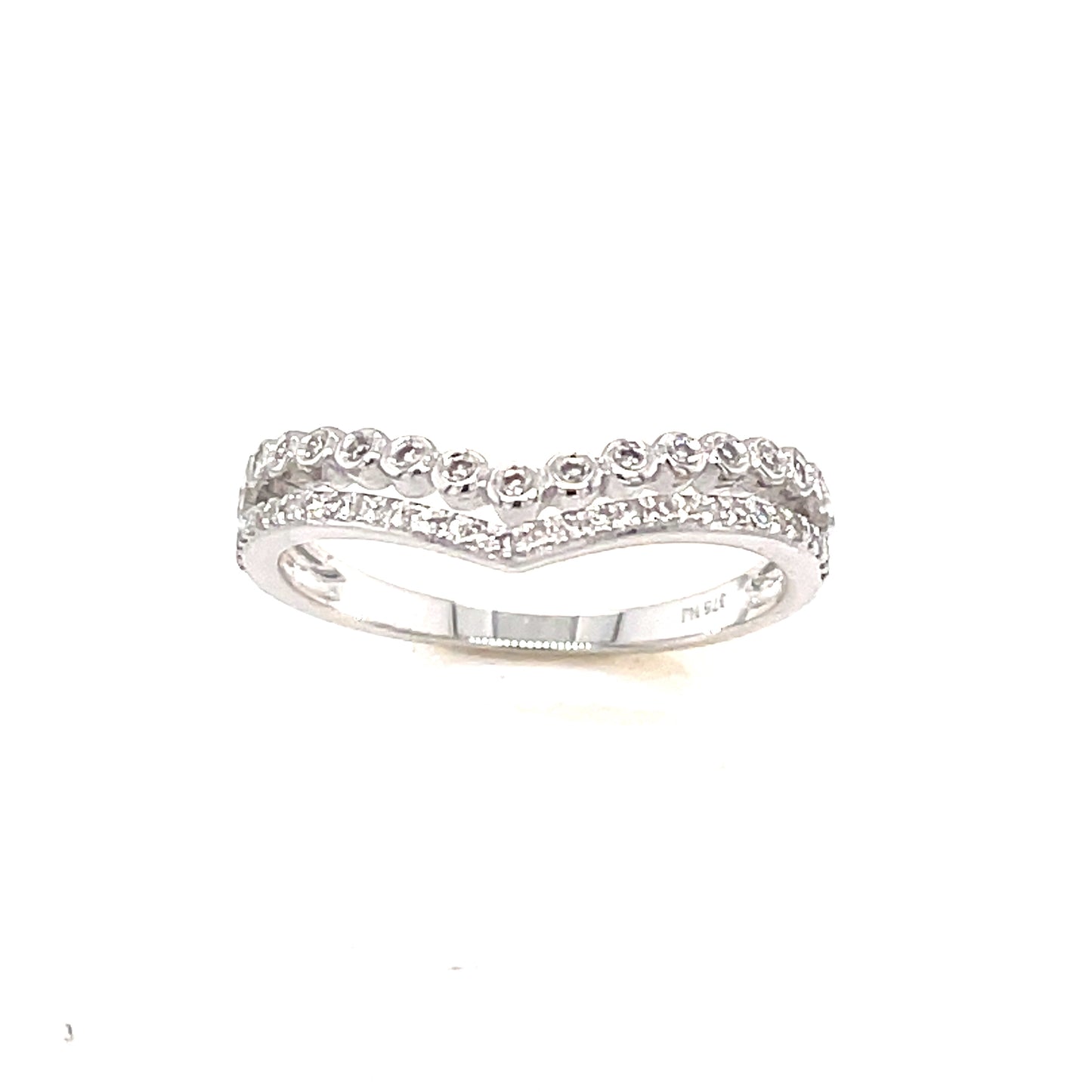 9ct White Gold Wishbone Double Row Diamond Ring .15ct