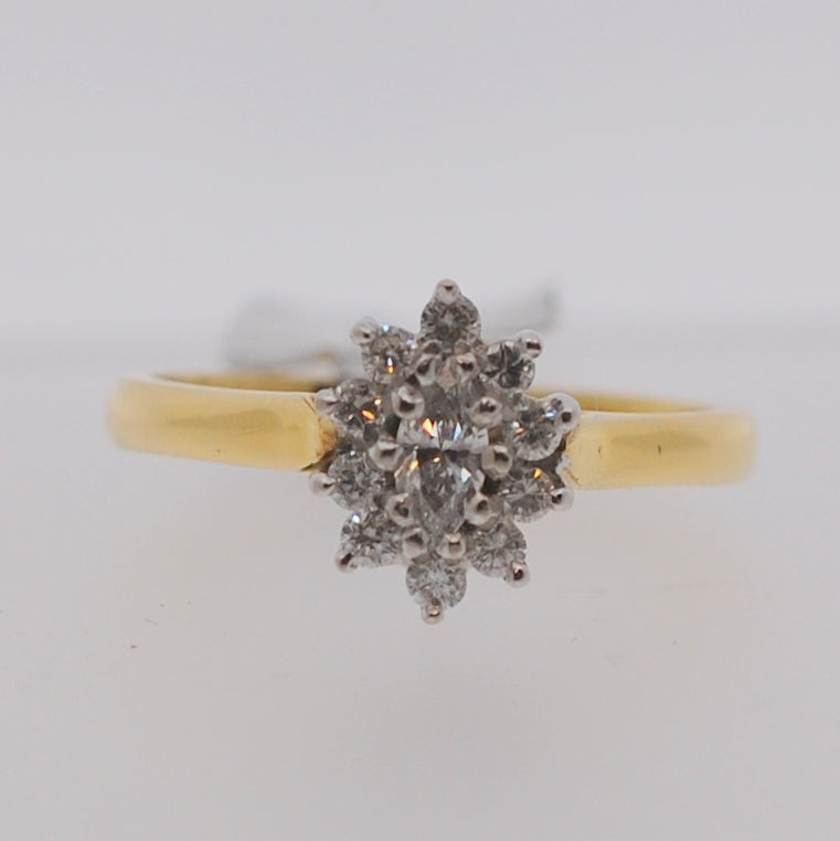18ct Yellow Gold Cluster Diamond Ring .37 Ct