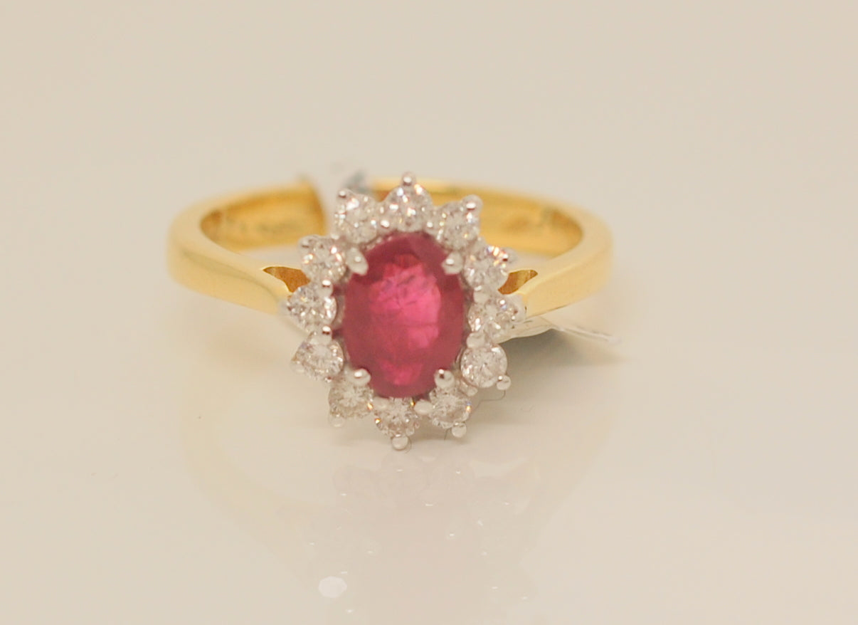 18ct Ruby 1.00 & Diamond .41ct Cluster Diamond Ring