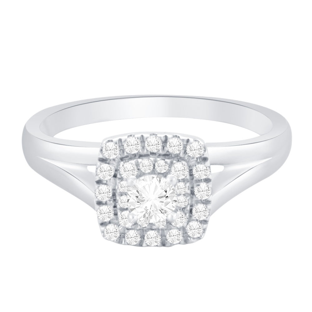 9ct White Gold Square Cluster .33ct Diamond Ring
