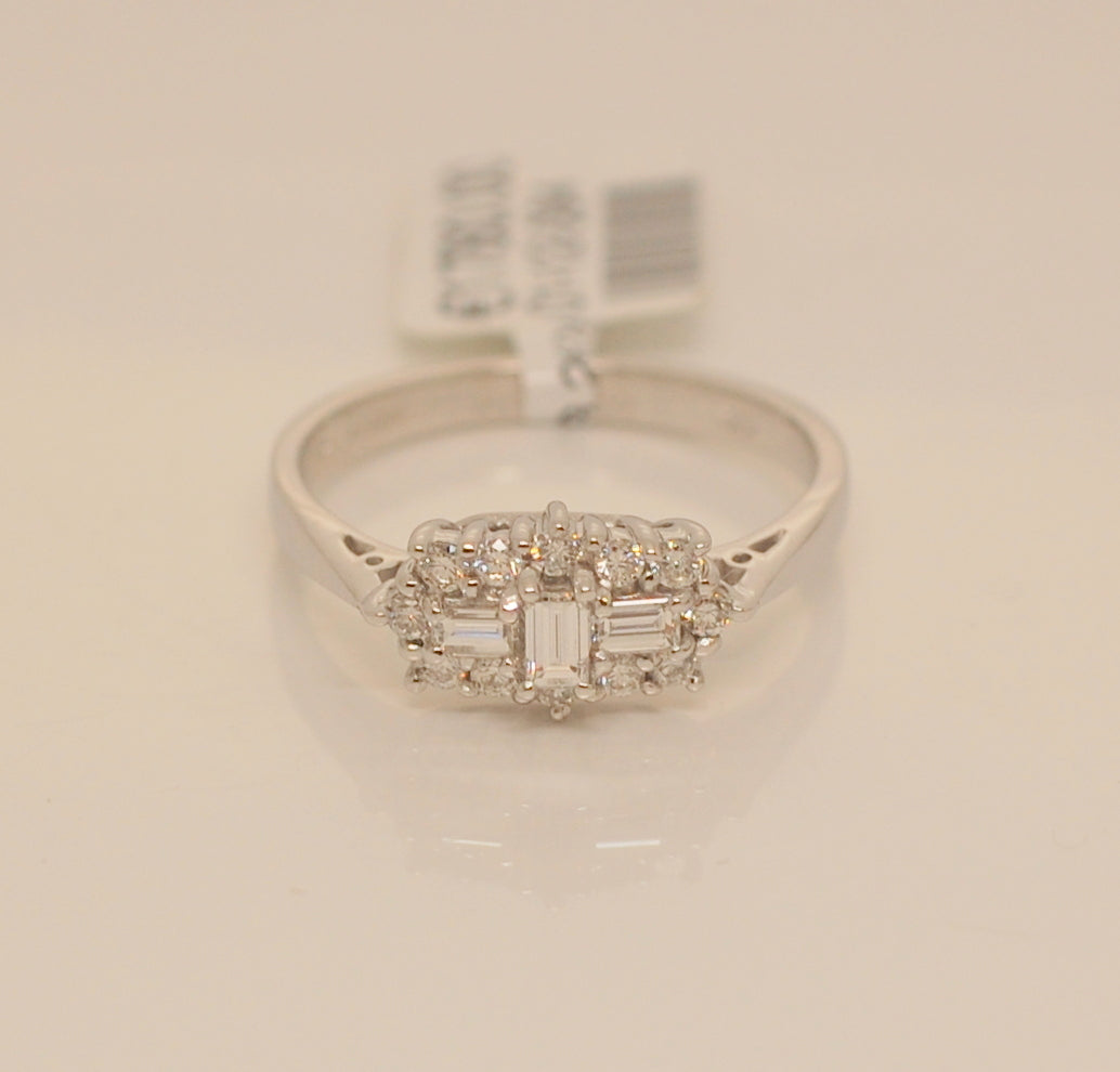 18ct White Gold Long Cluster Baguette .50ct Diamond Ring