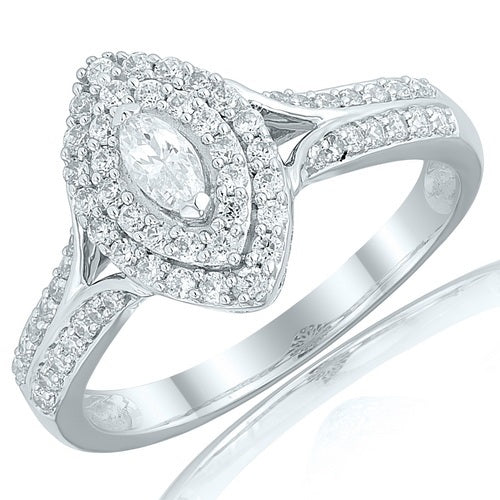 9ct White Gold Marquise Cluster .50ct Diamond Ring