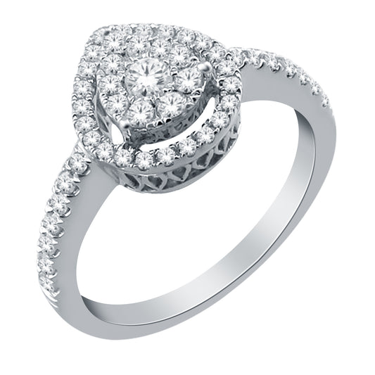 9ct White Gold Pear Cluster .50ct Diamond Ring