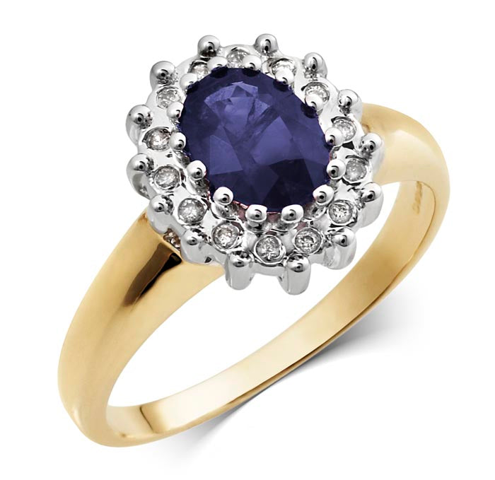 9ct Oval Sapphire And Diamond Cluster .07ct Diamond Ring