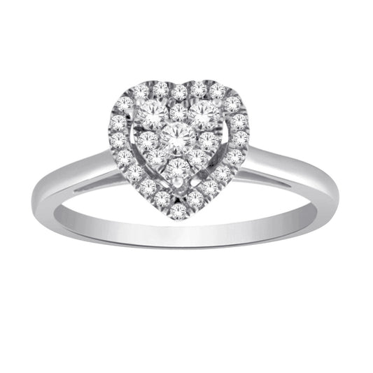 9ct White Gold Heart Cluster .25ct Diamond Ring