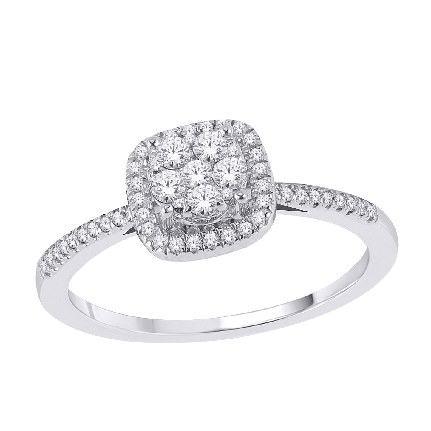 9ct White Gold Square Cluster With Diamond Shoulders